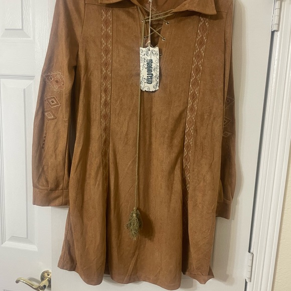Jackets & Blazers - Boho Lace-Up Suede-Look Tunic style Brown